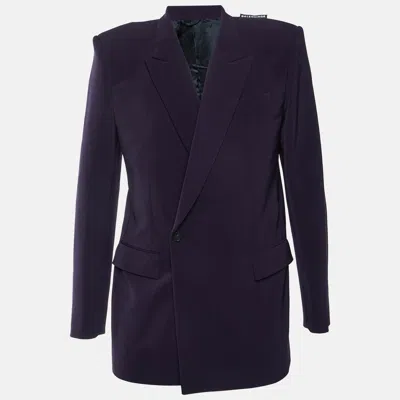 Pre-owned Balenciaga Navy Blue Stretch Wool 80's Shoulder Tailored Jacket M
