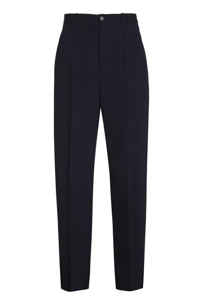 Balenciaga Navy Blue Twill Wide-leg Pant