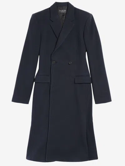 BALENCIAGA WOMEN NAVY BLUE WOOL COAT, S LUXURY TRENCH COATS FOR WOMEN DARVEYS