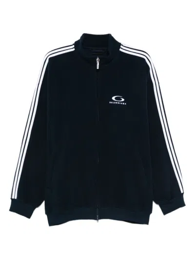 BALENCIAGA NAVY BLUE ZIP-UP LOGO SWEATSHIRT