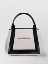 Balenciaga Md Navy Cabas Canvas Tote Bag In White