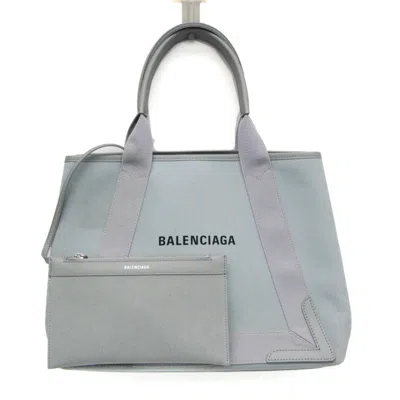 Pre-owned Balenciaga Navy Cabas Grey Leather Tote Bag () In Gray
