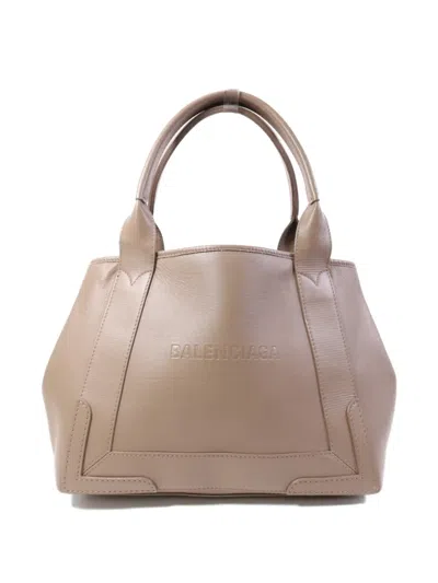 Pre-owned Balenciaga Navy Cabas Leather Tote Bag In Neutral