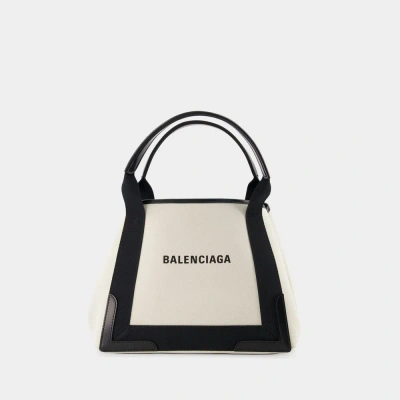 Balenciaga Navy Cabas S Bag -  -  Natural/ Black - Canva In Beige