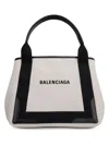 Balenciaga Md Navy Cabas Canvas Tote Bag In Beige