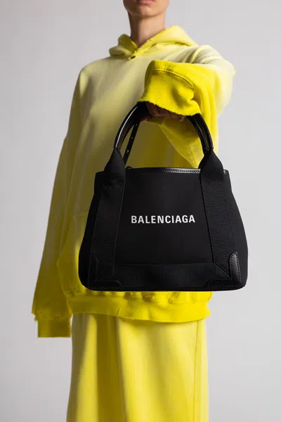 Balenciaga Navy Cabas Leather-trimmed Printed Recycled-nylon Tote In Black