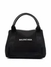 Balenciaga Navy Cabas Small Canvas Tote Bag In Black