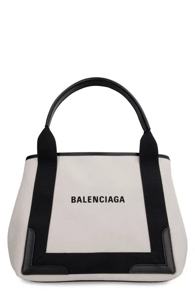 Balenciaga Structured Ivroy Tote Bag With Contrasting Black Accents In White