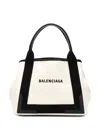 Balenciaga Women's Navy Cabas Small Canvas Tote Bag In White