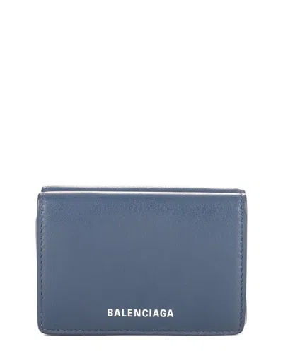 Pre-owned Balenciaga Navy Calfskin Leather Cash Mini Wallet (authentic Pre-loved)