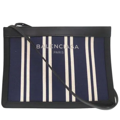 Pre-owned Balenciaga Navy Canvas Leather Pochette Shoulder Bag () In Blue