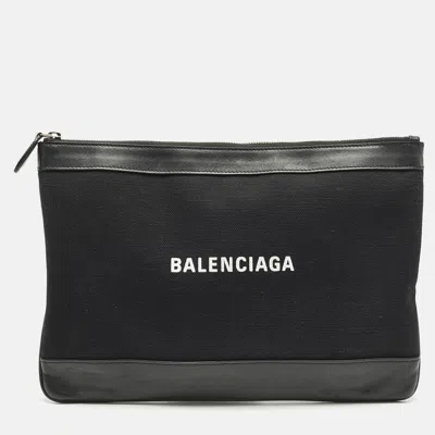 Pre-owned Balenciaga Navy Clip Black Canvas And Leather Zip Pouch