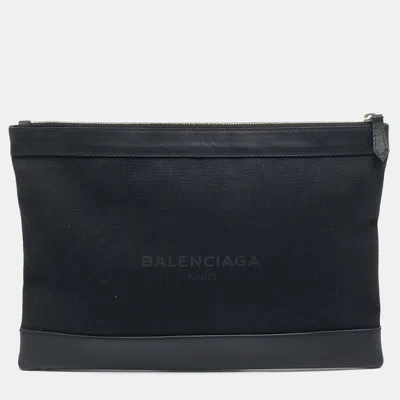 Pre-owned Balenciaga Navy Clip M Black Canvas And Leather Clutch