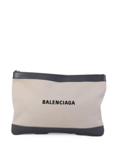 Pre-owned Balenciaga Navy Clip M Clutch Bag In Gray