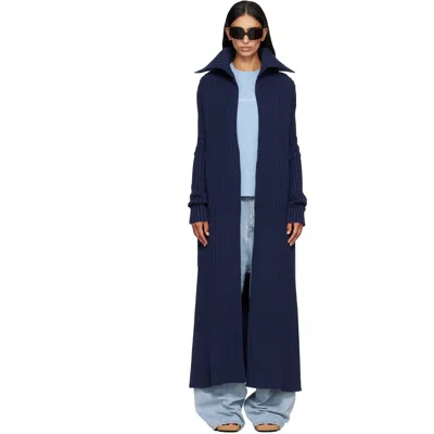 Balenciaga Navy Cotton Mix Thick Ribs Maxi Cardigan In 8806 Washed Navy