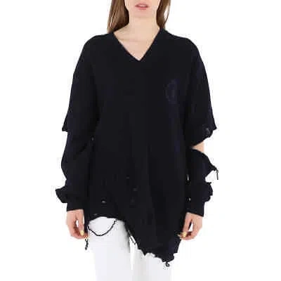 Pre-owned Balenciaga Navy Cut-out Crewneck Knitted Jumper In Blue