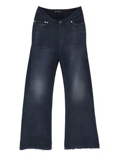 Balenciaga Navy Dirty Dark Blue Curved Waist Pants