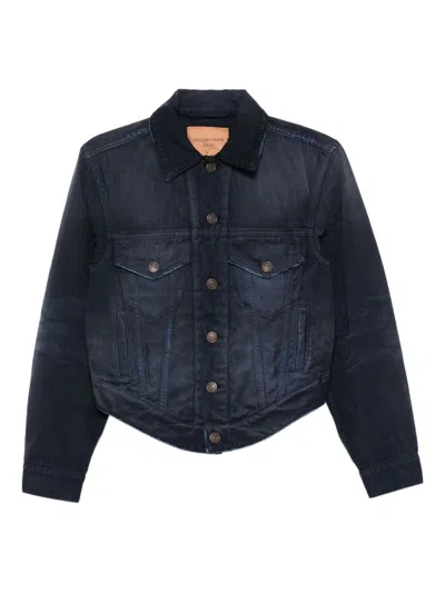 Balenciaga Navy Durty Dark Blue Curved Waistband Jacket