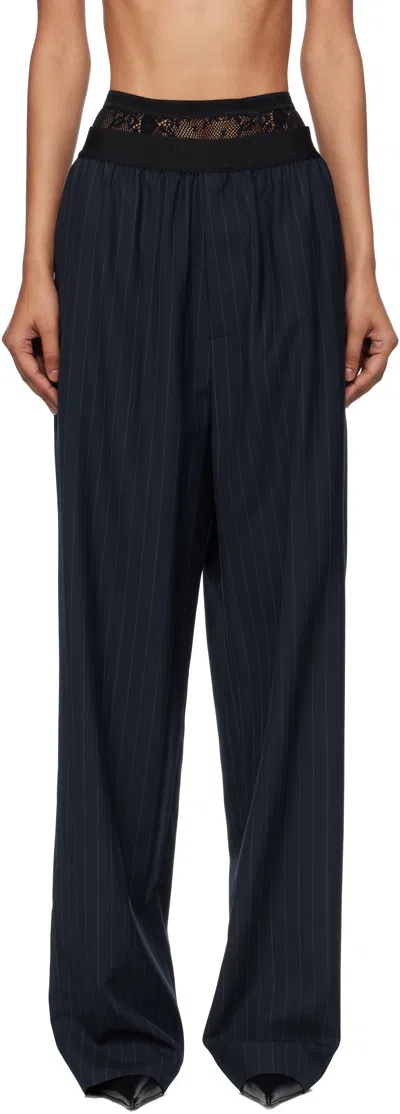Balenciaga Navy Elastic Pinstripe Trousers