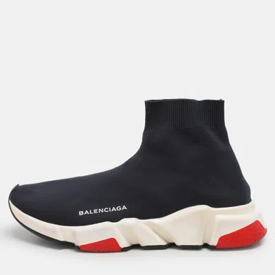 Pre-owned Balenciaga Navy Knit Fabric Speed Trainer High Top Sneakers Size 39 In Navy Blue