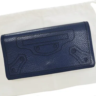 Pre-owned Balenciaga Navy Leather Long Wallet (bi-fold) ()