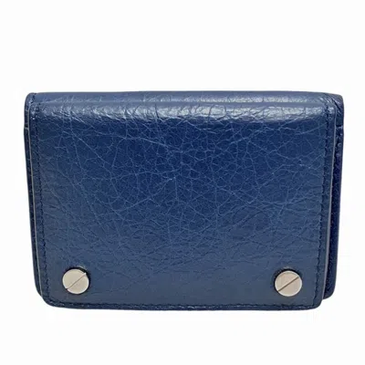 Pre-owned Balenciaga Navy Leather Wallet (tri-fold) ()