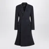 Balenciaga Navy Blue Midi Godet Wool Coat In Blue
