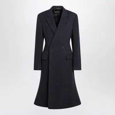 Balenciaga Navy Blue Midi Godet Wool Coat