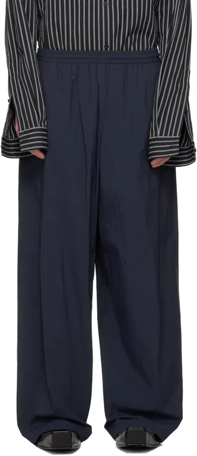 Balenciaga Navy Nylon Track Pants In 8065