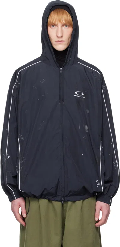 Balenciaga Navy Painter Track Jacket In 4140
