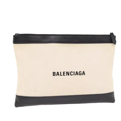 Pre-owned Balenciaga Navy Pouch Beige Canvas Clutch Bag ()