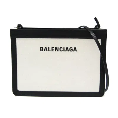 Pre-owned Balenciaga Navy Pouch White Canvas Shoulder Bag ()