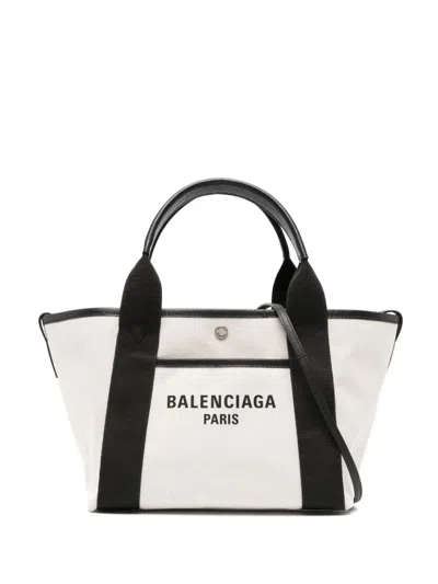 Balenciaga Navy Revamp Small Tote Bag In White