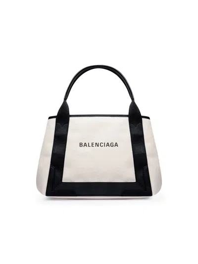 Balenciaga Navy Small Cabas Bags In White
