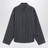 Balenciaga Navy Blue Striped Cotton Shirt Women In Black