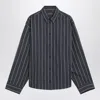 Balenciaga Navy Blue Striped Cotton Shirt Women In Black