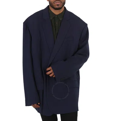 Balenciaga Navy Wool Single-breasted Blazer Jacket In Black