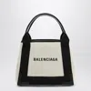 BALENCIAGA NAVY XS BEIGE/BLACK CANVAS AND LEATHER CABAS BAG