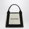 Balenciaga Two-tone Canvas Small Cobas Navy Handbag In Cream