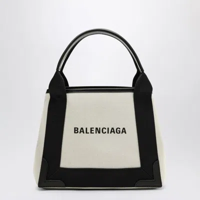 Balenciaga Navy Xs Canvas And Cabas Bag In Beige