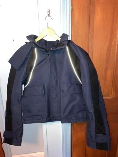 Pre-owned Balenciaga Navy/black Cropped Parka Jacket In Black/blue