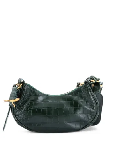Pre-owned Balenciaga Neo Cagole City Bag Crocodile Embossed With Crystals Small Satchel In Green