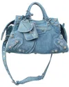 Balenciaga Neo Cagole Denim Bag With Rhinestones In Blue