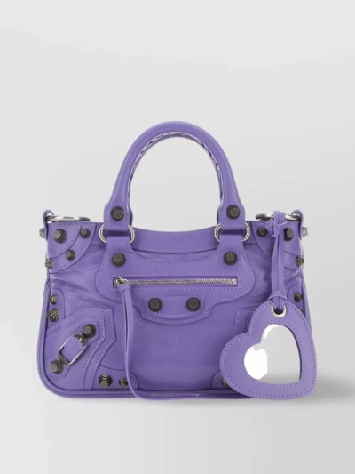 Balenciaga Neo Cagole Small Leather Tote Bag In Purple