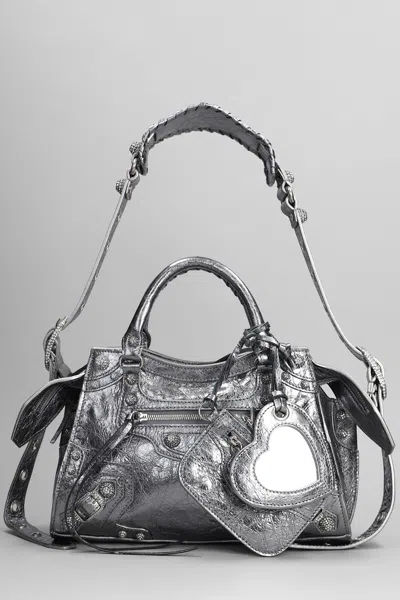 Balenciaga Neo Cagole Xs Hand Bag In Silver Leather