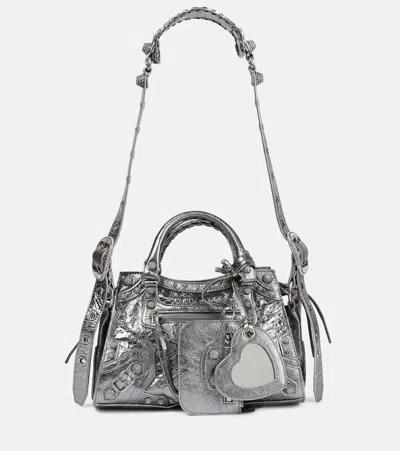 Balenciaga Neo Cagole Xs Leather Tote Bag In Silver