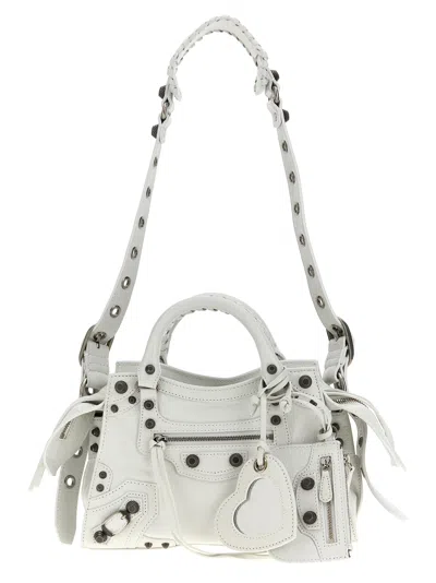 Balenciaga Xs Neo Cagole Leather Shoulder Bag In White