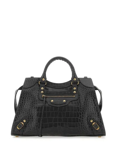 Balenciaga Women Charcoal Leather Neo Classic City Handbag In Gray