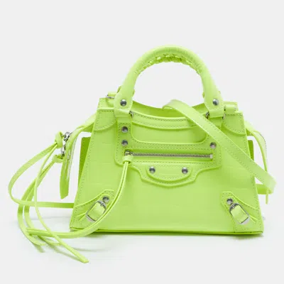 Pre-owned Balenciaga Neo Classic City Mini Neon Green Leather Tote In Pink