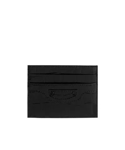 Balenciaga Neo Classic Crocodile-effect Leather Cardholder In Black